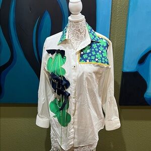 Fun Saint Patrick’s Paddy‘s Day Women's Button Down Green and Blue Accents